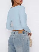 Blusa Feminina Slim Fit com Decote Quadrado