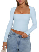 Blusa Feminina Slim Fit com Decote Quadrado