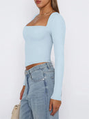 Blusa Feminina Slim Fit com Decote Quadrado