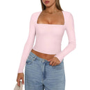 Blusa Feminina Slim Fit com Decote Quadrado