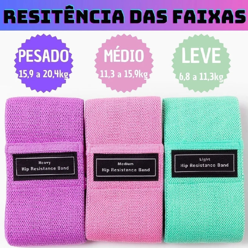 Kit com 3 Bandas Elásticas de Exercício