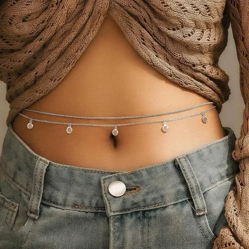 Corrente de cintura com franjas de strass
