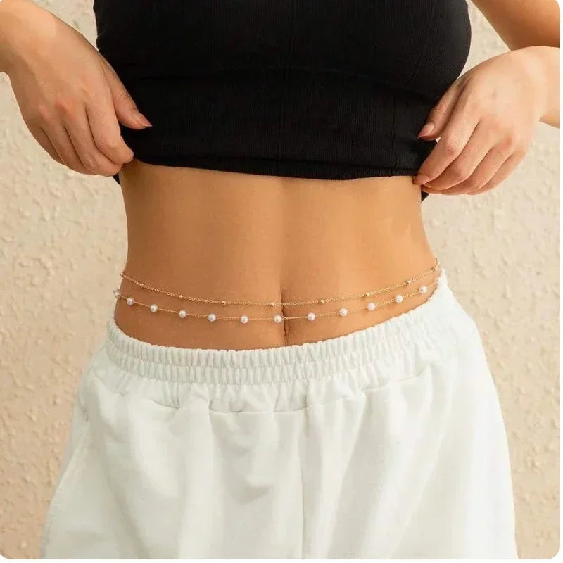 Corrente de cintura com franjas de strass