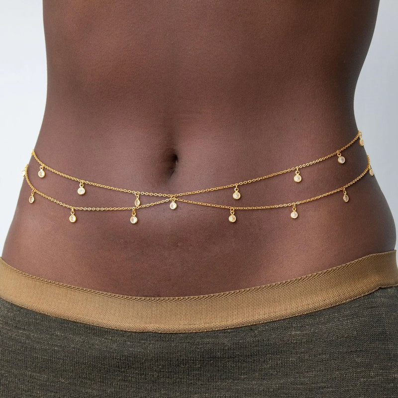 Corrente de cintura com franjas de strass