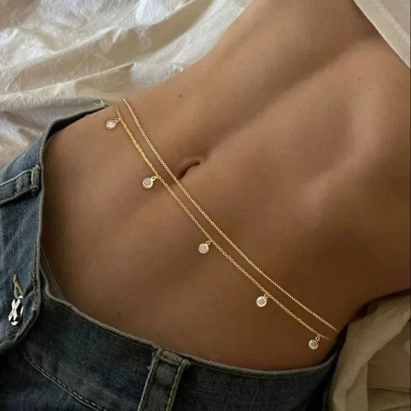 Corrente de cintura com franjas de strass
