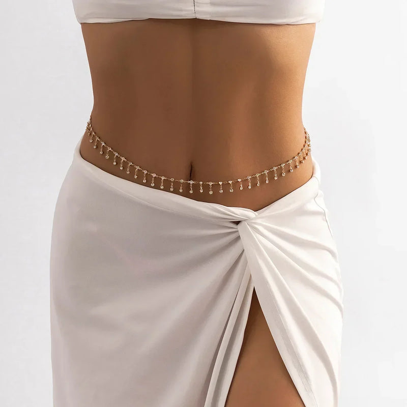 Corrente de cintura com franjas de strass