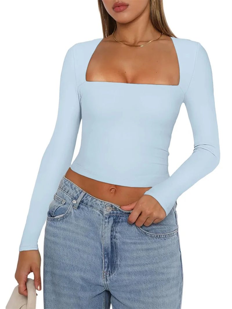 Blusa Feminina Slim Fit com Decote Quadrado