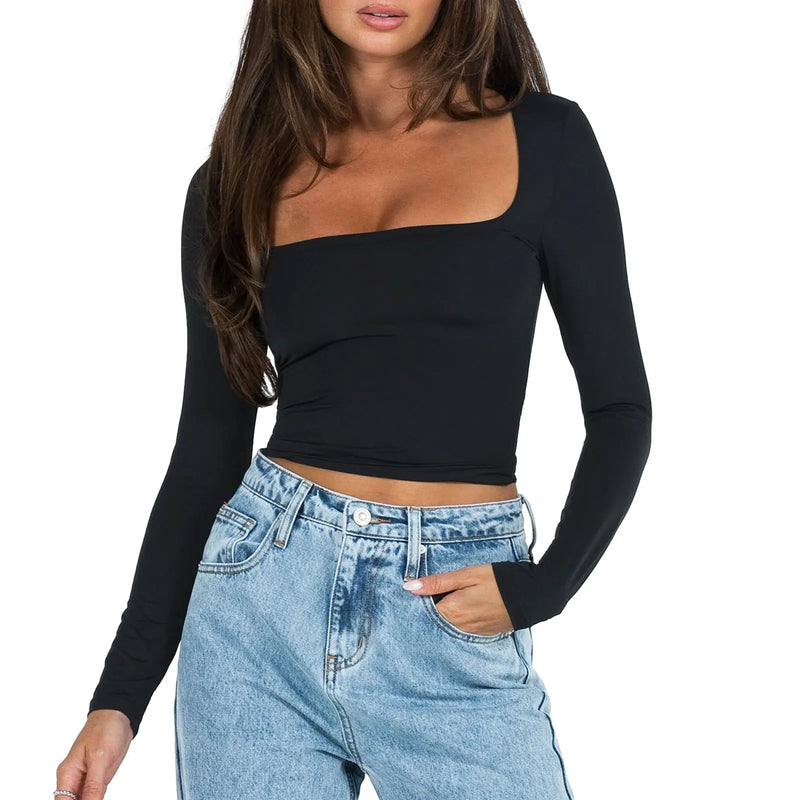 Blusa Feminina Slim Fit com Decote Quadrado