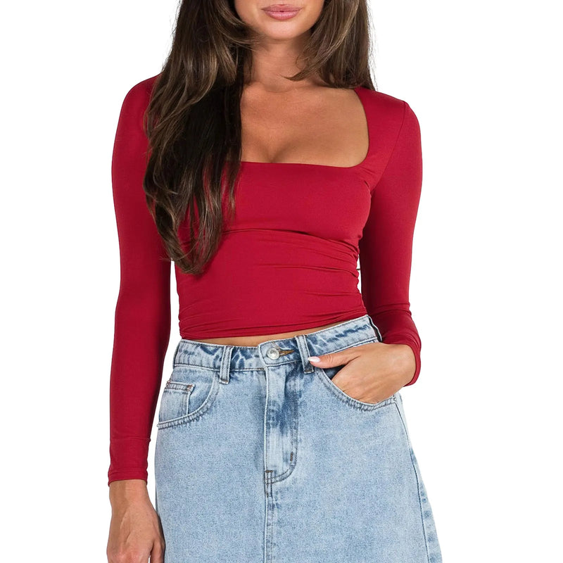 Blusa Feminina Slim Fit com Decote Quadrado