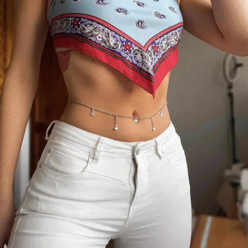 Corrente de cintura com franjas de strass